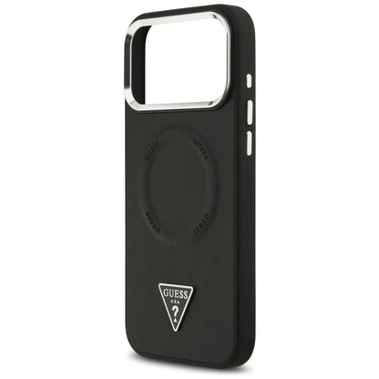 Husa MagSafe pentru Apple iPhone 17 Pro Max, Guess, Triangle Logo, Neagra Argintie