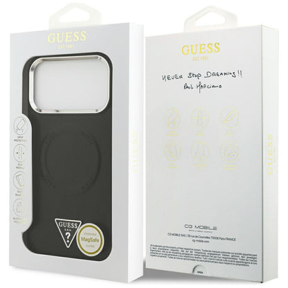 Husa MagSafe pentru Apple iPhone 17 Pro Max, Guess, Triangle Logo, Neagra Argintie