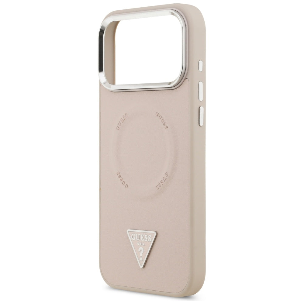 Husa MagSafe pentru Apple iPhone 17 Pro Max, Guess, Triangle Logo, Roz Argintie