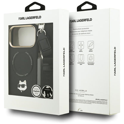 Husa MagSafe pentru Apple iPhone 17 Pro Max, Karl Lagerfeld, Big Strap Choupette Metal Logo, Neagra