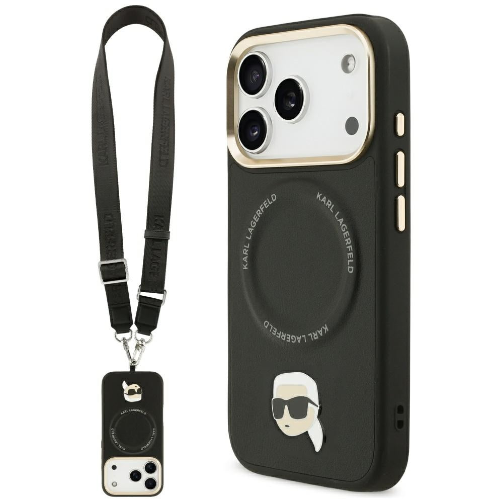 Husa MagSafe pentru Apple iPhone 17 Pro Max, Karl Lagerfeld, Big Strap Karl Metal Logo, Neagra