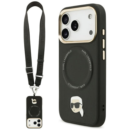 Husa MagSafe pentru Apple iPhone 17 Pro Max, Karl Lagerfeld, Big Strap Karl Metal Logo, Neagra