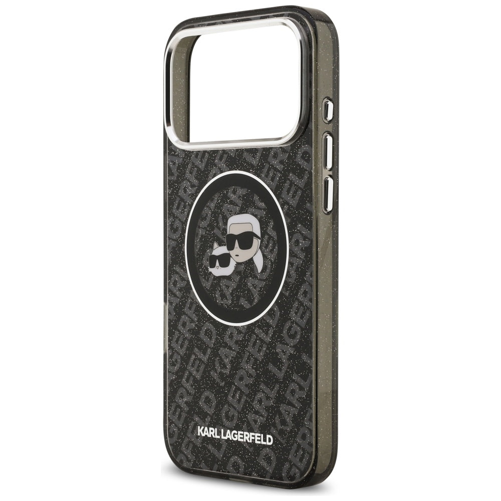 Husa MagSafe pentru Apple iPhone 17 Pro Max, Karl Lagerfeld, Glitter Karl & Choupette Head, Neagra