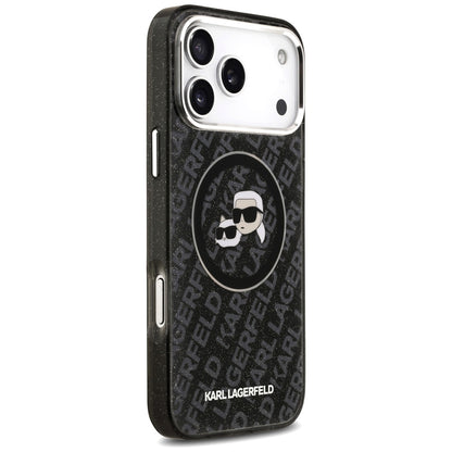 Husa MagSafe pentru Apple iPhone 17 Pro Max, Karl Lagerfeld, Glitter Karl & Choupette Head, Neagra