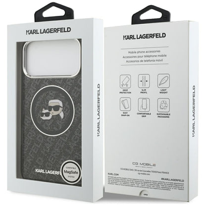 Husa MagSafe pentru Apple iPhone 17 Pro Max, Karl Lagerfeld, Glitter Karl & Choupette Head, Neagra