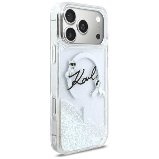 Husa MagSafe pentru Apple iPhone 17 Pro Max, Karl Lagerfeld, Glitter Karl Script Logo, Transparenta