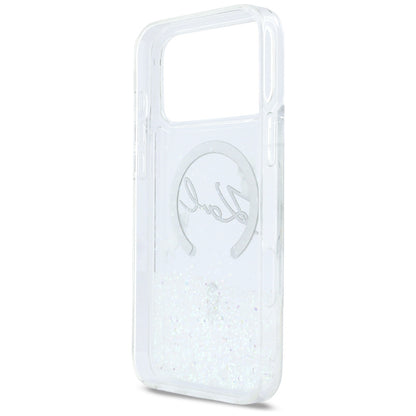 Husa MagSafe pentru Apple iPhone 17 Pro Max, Karl Lagerfeld, Glitter Karl Script Logo, Transparenta