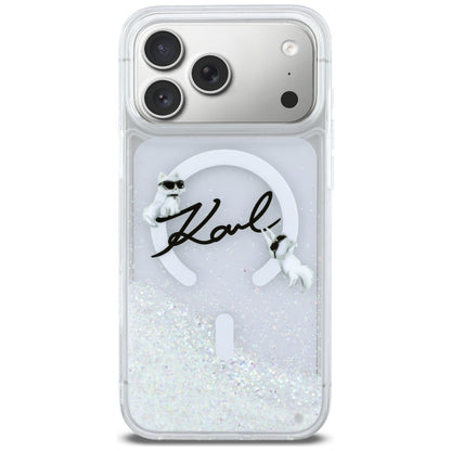 Husa MagSafe pentru Apple iPhone 17 Pro Max, Karl Lagerfeld, Glitter Karl Script Logo, Transparenta
