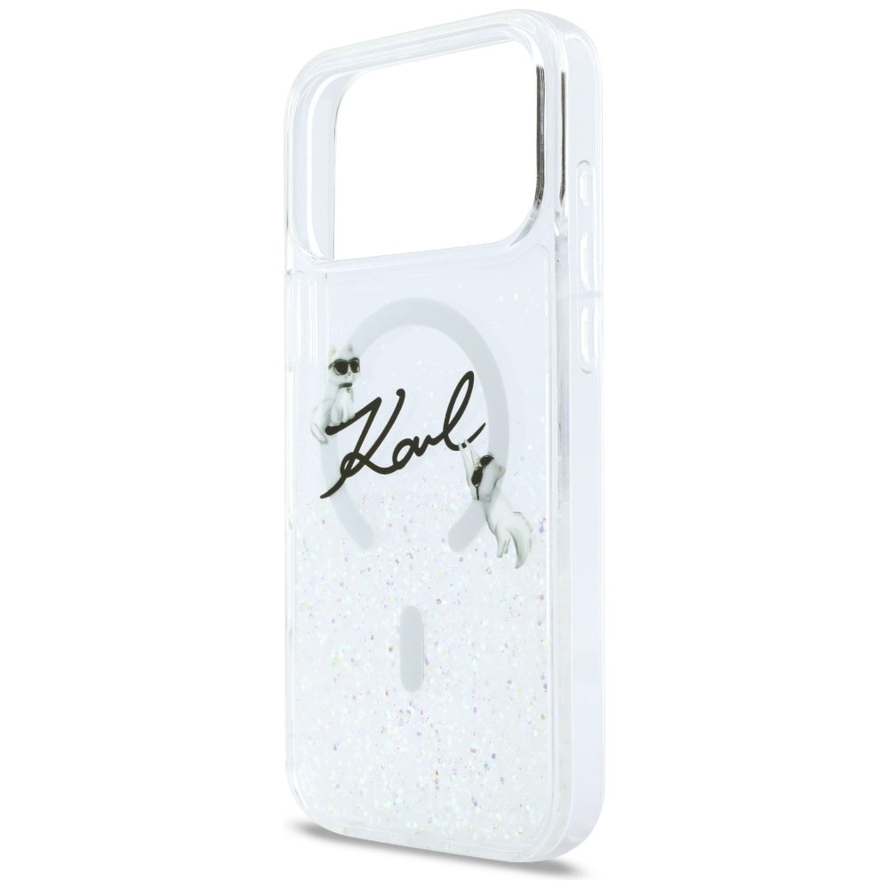 Husa MagSafe pentru Apple iPhone 17 Pro Max, Karl Lagerfeld, Glitter Karl Script Logo, Transparenta