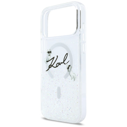 Husa MagSafe pentru Apple iPhone 17 Pro Max, Karl Lagerfeld, Glitter Karl Script Logo, Transparenta