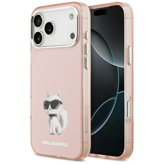 Husa MagSafe pentru Apple iPhone 17 Pro Max, Karl Lagerfeld, IML Aquarelle Logo Choupette, Roz