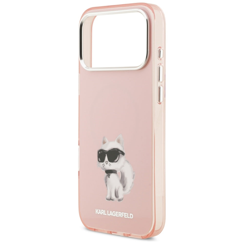 Husa MagSafe pentru Apple iPhone 17 Pro Max, Karl Lagerfeld, IML Aquarelle Logo Choupette, Roz