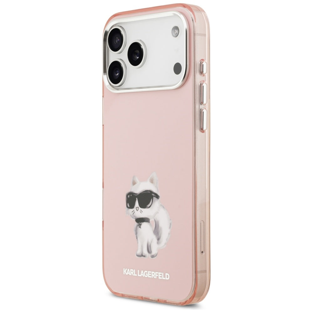 Husa MagSafe pentru Apple iPhone 17 Pro Max, Karl Lagerfeld, IML Aquarelle Logo Choupette, Roz