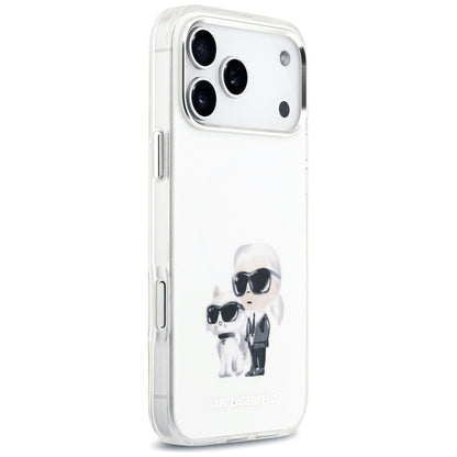 Husa MagSafe pentru Apple iPhone 17 Pro Max, Karl Lagerfeld, IML Aquarelle Logo Karl & Choupette, Alba