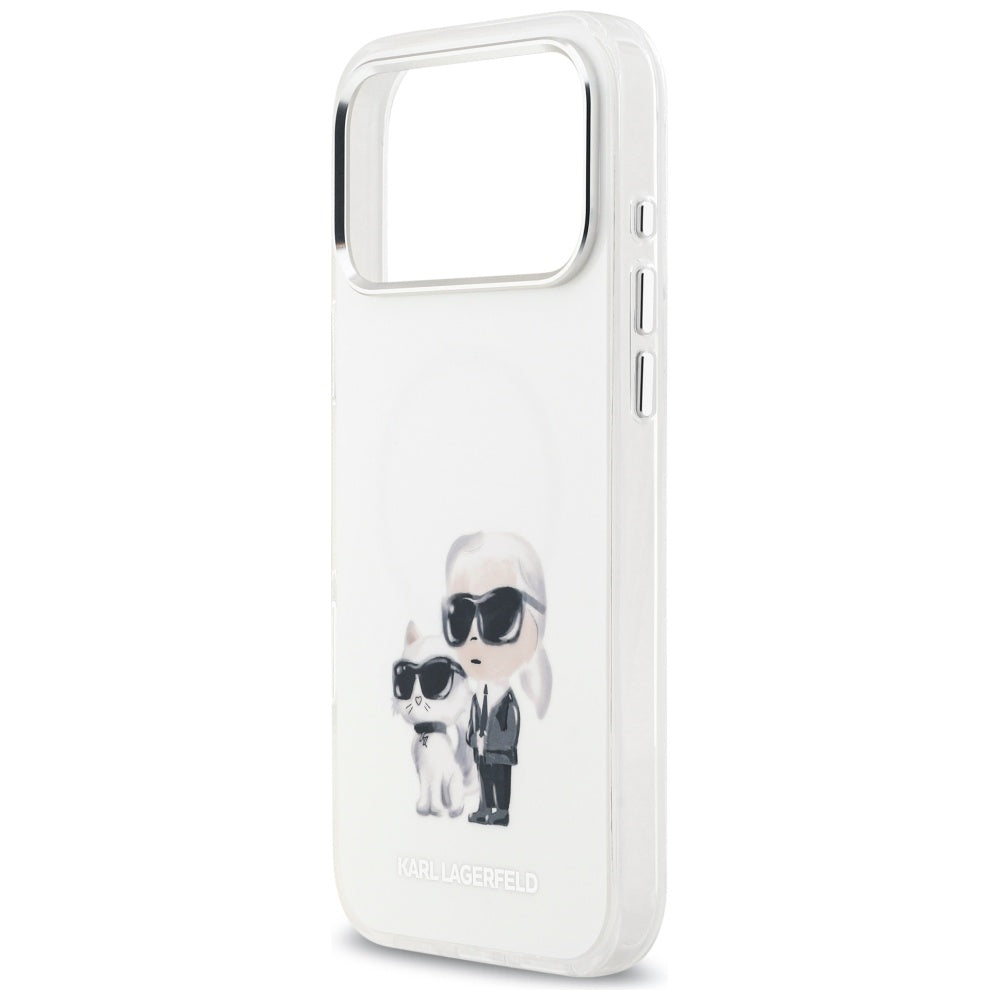 Husa MagSafe pentru Apple iPhone 17 Pro Max, Karl Lagerfeld, IML Aquarelle Logo Karl & Choupette, Alba