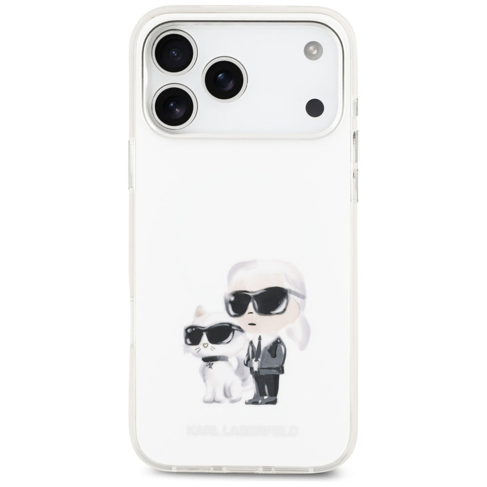 Husa MagSafe pentru Apple iPhone 17 Pro Max, Karl Lagerfeld, IML Aquarelle Logo Karl & Choupette, Alba