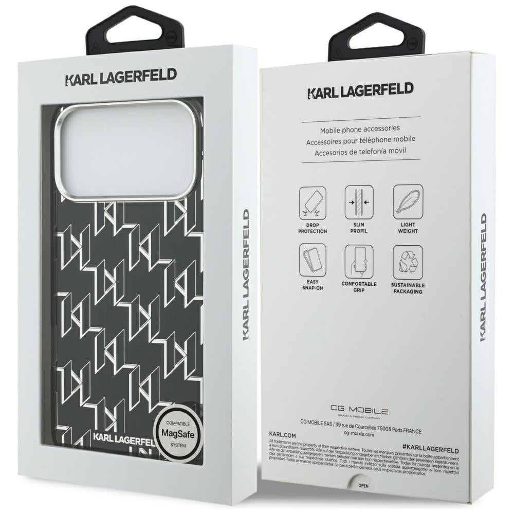 Husa MagSafe pentru Apple iPhone 17 Pro Max, Karl Lagerfeld, IML KL Monogram, Neagra