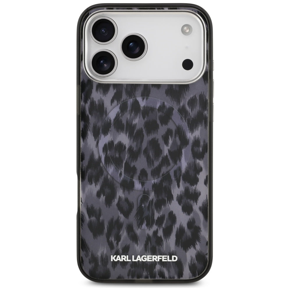 Husa MagSafe pentru Apple iPhone 17 Pro Max, Karl Lagerfeld, IML Leopard Pattern, Neagra