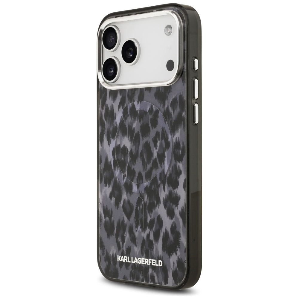 Husa MagSafe pentru Apple iPhone 17 Pro Max, Karl Lagerfeld, IML Leopard Pattern, Neagra