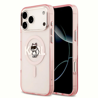 Husa MagSafe pentru Apple iPhone 17 Pro Max, Karl Lagerfeld, IML Sketch Logo Choupette, Roz