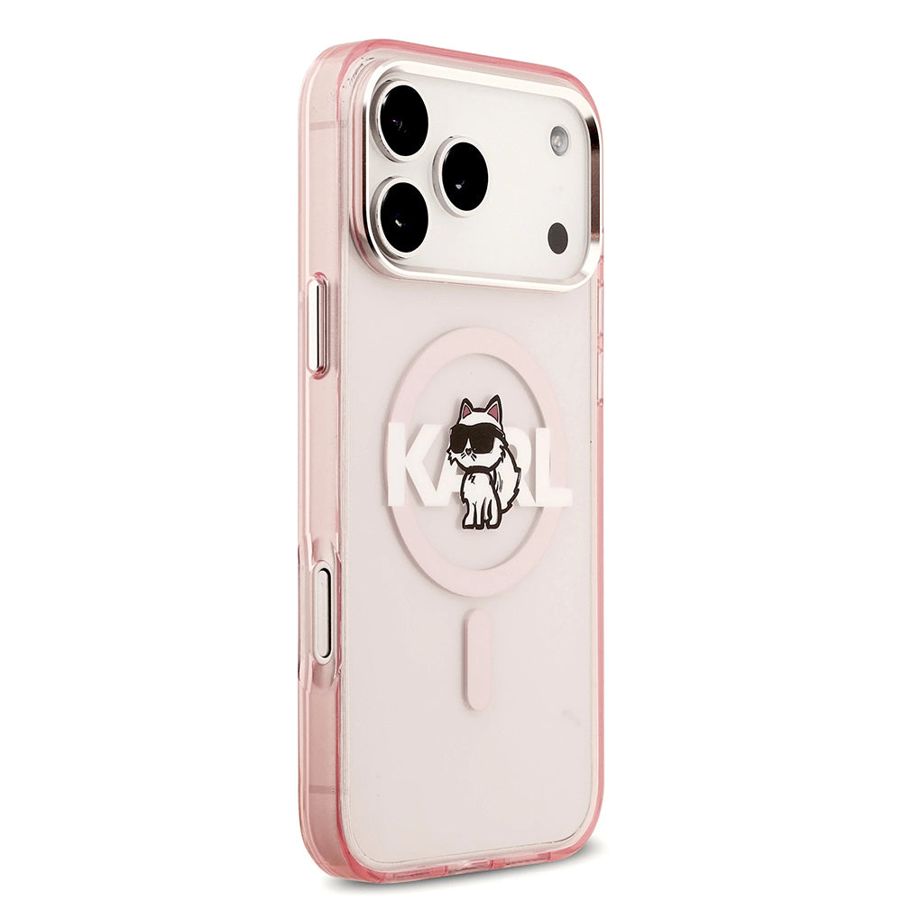 Husa MagSafe pentru Apple iPhone 17 Pro Max, Karl Lagerfeld, IML Sketch Logo Choupette, Roz