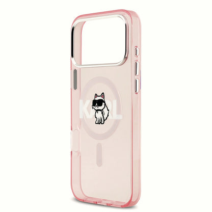 Husa MagSafe pentru Apple iPhone 17 Pro Max, Karl Lagerfeld, IML Sketch Logo Choupette, Roz