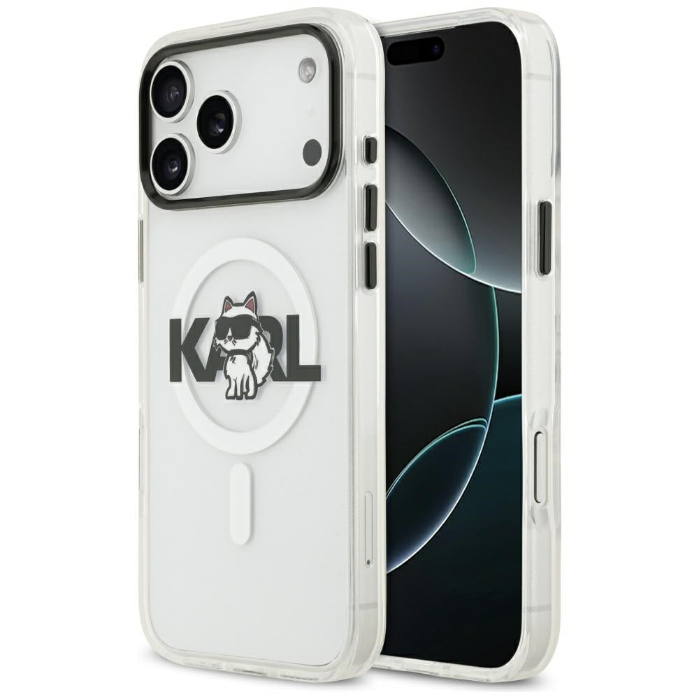 Husa MagSafe pentru Apple iPhone 17 Pro Max, Karl Lagerfeld, IML Sketch Logo Choupette, Transparenta