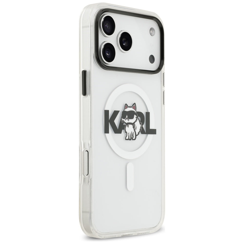 Husa MagSafe pentru Apple iPhone 17 Pro Max, Karl Lagerfeld, IML Sketch Logo Choupette, Transparenta