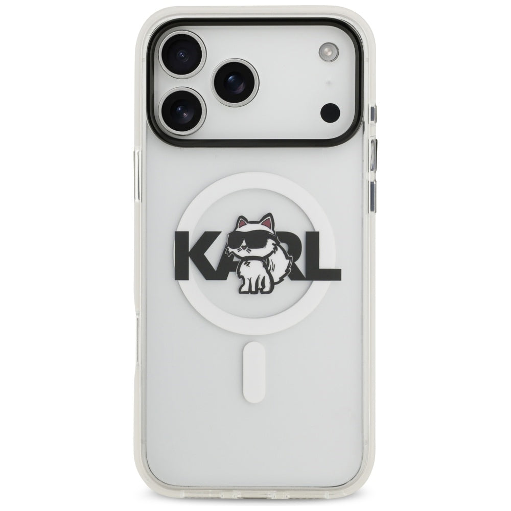 Husa MagSafe pentru Apple iPhone 17 Pro Max, Karl Lagerfeld, IML Sketch Logo Choupette, Transparenta