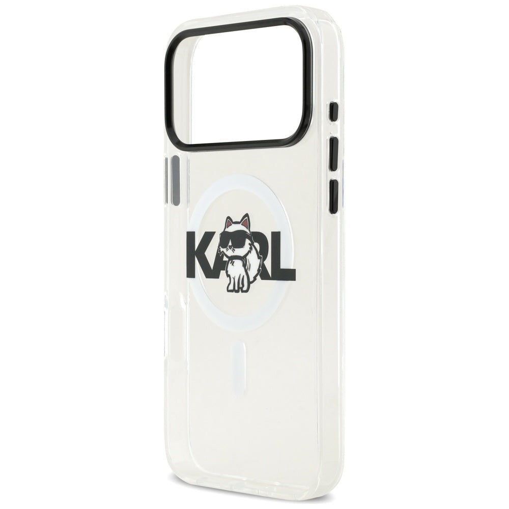 Husa MagSafe pentru Apple iPhone 17 Pro Max, Karl Lagerfeld, IML Sketch Logo Choupette, Transparenta