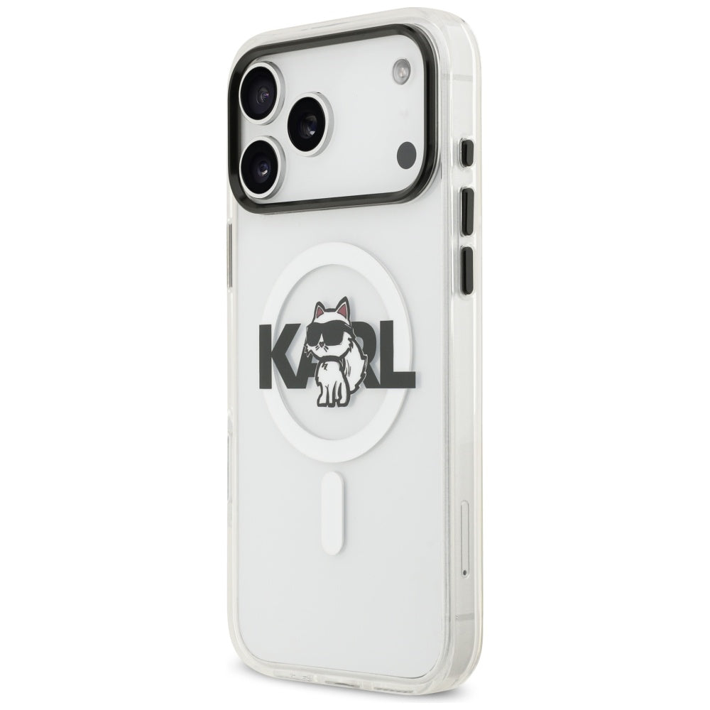 Husa MagSafe pentru Apple iPhone 17 Pro Max, Karl Lagerfeld, IML Sketch Logo Choupette, Transparenta
