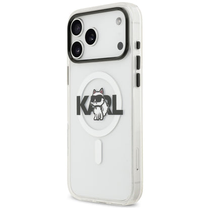 Husa MagSafe pentru Apple iPhone 17 Pro Max, Karl Lagerfeld, IML Sketch Logo Choupette, Transparenta
