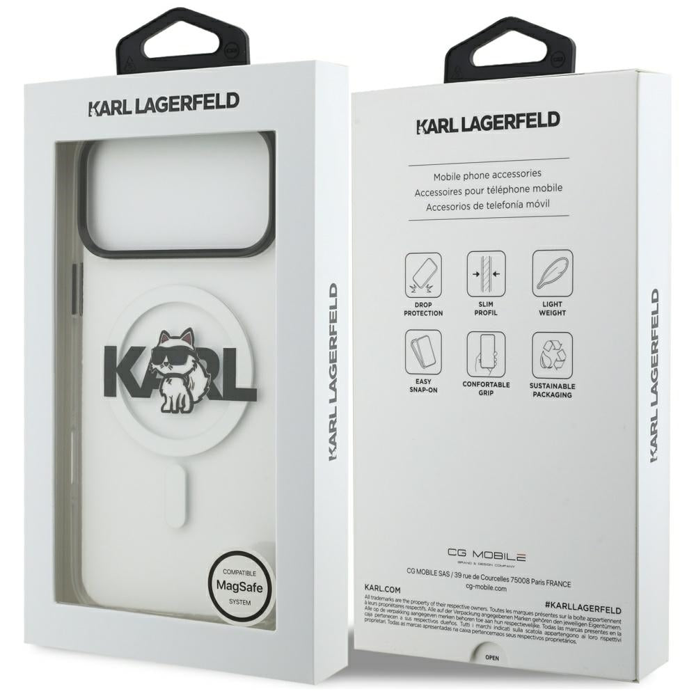 Husa MagSafe pentru Apple iPhone 17 Pro Max, Karl Lagerfeld, IML Sketch Logo Choupette, Transparenta