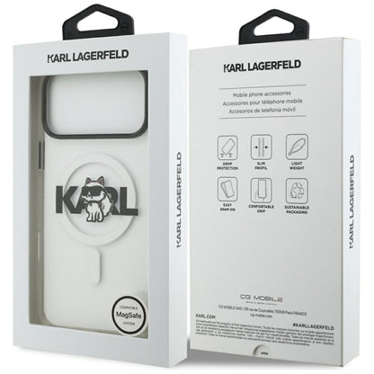 Husa MagSafe pentru Apple iPhone 17 Pro Max, Karl Lagerfeld, IML Sketch Logo Choupette, Transparenta