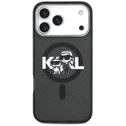 Husa MagSafe pentru Apple iPhone 17 Pro Max, Karl Lagerfeld, IML Sketch Logo Glitter Karl & Choupette , Neagra