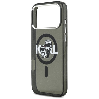Husa MagSafe pentru Apple iPhone 17 Pro Max, Karl Lagerfeld, IML Sketch Logo Glitter Karl & Choupette , Neagra