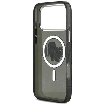 Husa MagSafe pentru Apple iPhone 17 Pro Max, Karl Lagerfeld, IML Sketch Logo Glitter Karl & Choupette , Neagra
