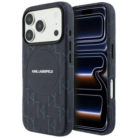 Husa MagSafe pentru Apple iPhone 17 Pro Max, Karl Lagerfeld, KL Monogram Logo, Albastra