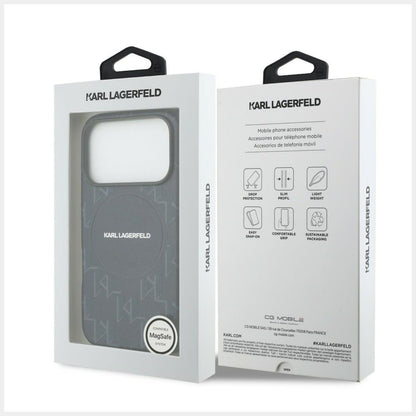 Husa MagSafe pentru Apple iPhone 17 Pro Max, Karl Lagerfeld, KL Monogram Logo, Albastra