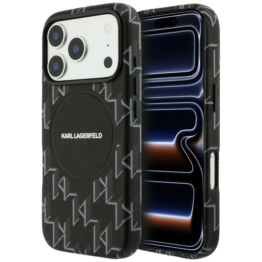 Husa MagSafe pentru Apple iPhone 17 Pro Max, Karl Lagerfeld, KL Monogram Logo, Neagra