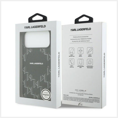 Husa MagSafe pentru Apple iPhone 17 Pro Max, Karl Lagerfeld, KL Monogram Logo, Neagra