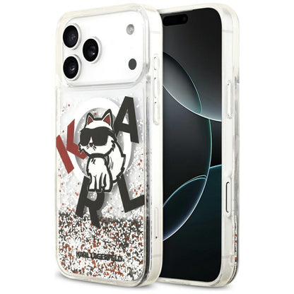 Husa MagSafe pentru Apple iPhone 17 Pro Max, Karl Lagerfeld, Liquid Glitter Logo Choupette, Transparenta