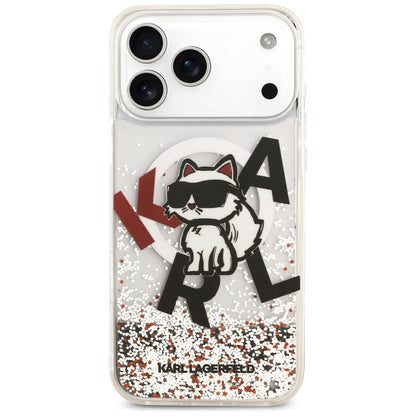 Husa MagSafe pentru Apple iPhone 17 Pro Max, Karl Lagerfeld, Liquid Glitter Logo Choupette, Transparenta