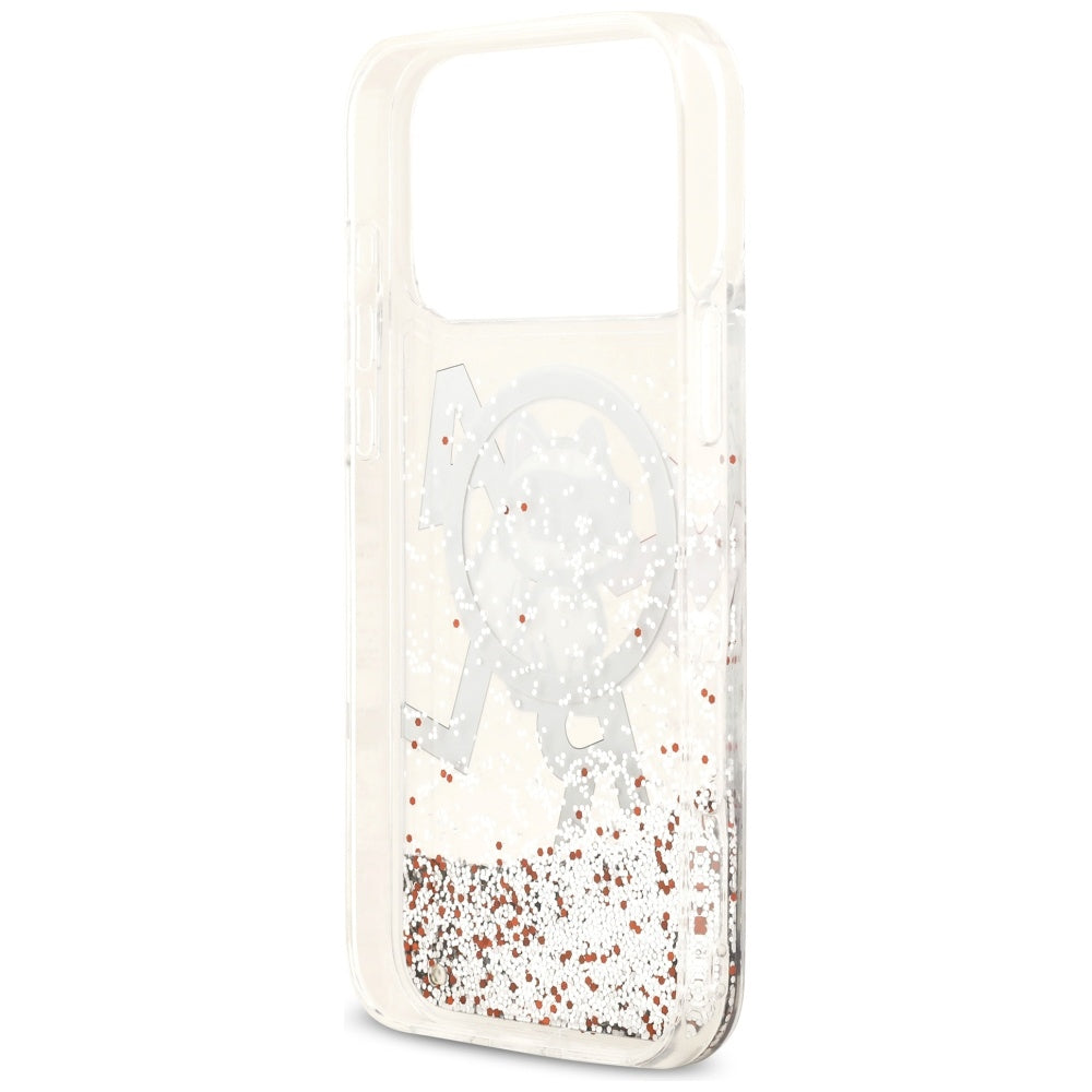 Husa MagSafe pentru Apple iPhone 17 Pro Max, Karl Lagerfeld, Liquid Glitter Logo Choupette, Transparenta