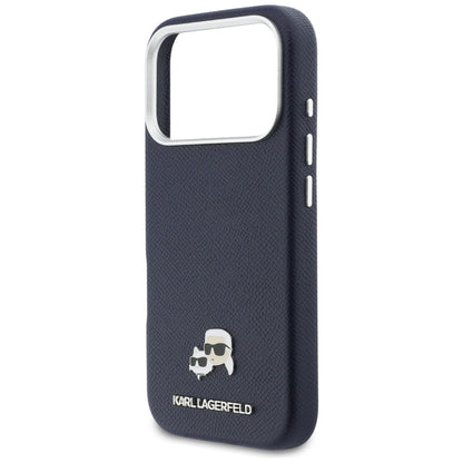 Husa MagSafe pentru Apple iPhone 17 Pro Max, Karl Lagerfeld, Saffiano Karl & Choupette Pins, Albastra