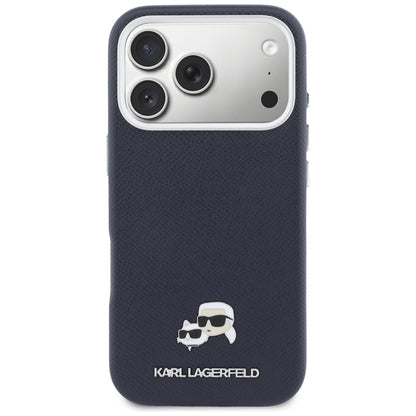 Husa MagSafe pentru Apple iPhone 17 Pro Max, Karl Lagerfeld, Saffiano Karl & Choupette Pins, Albastra