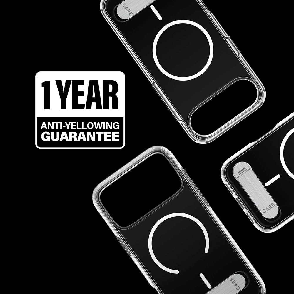 Husa MagSafe pentru Apple iPhone 17 Pro Max, PanzerGlass, Care Feature Kickstand, Transparenta Alba