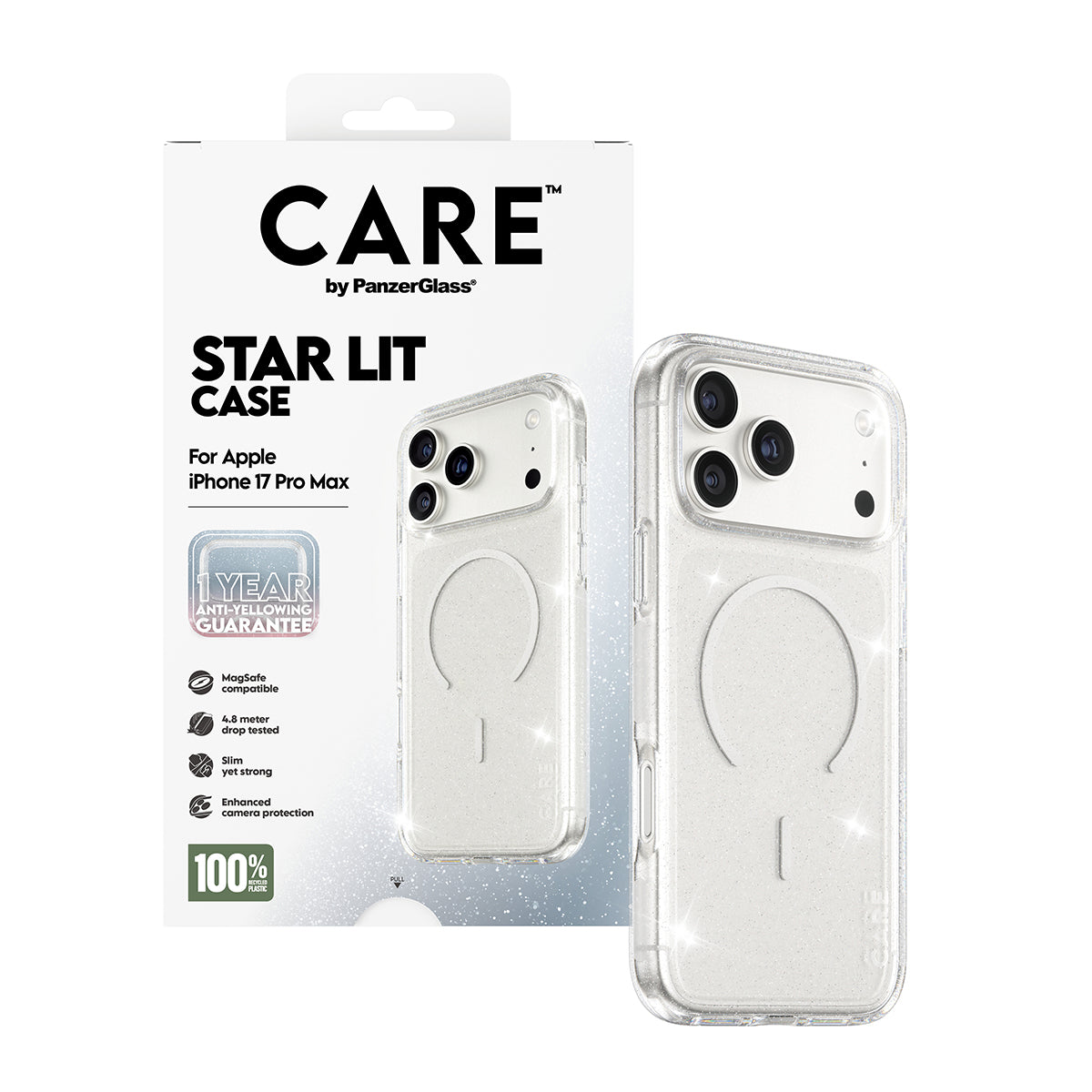 Husa MagSafe pentru Apple iPhone 17 Pro Max, PanzerGlass, Care Urban Explorer Star Lit, Transparenta Alba
