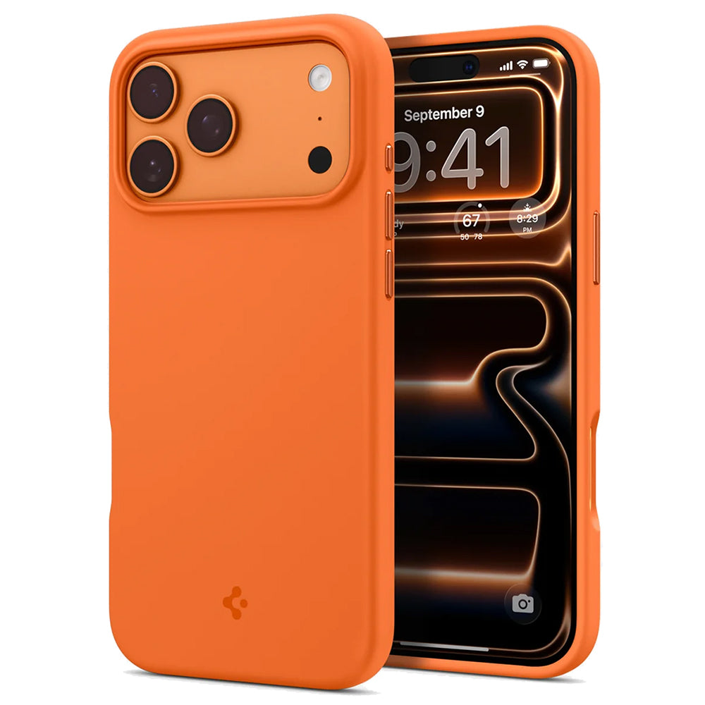 Husa MagSafe pentru Apple iPhone 17 Pro Max, Spigen, Silicone Fit, Portocalie ACS11378