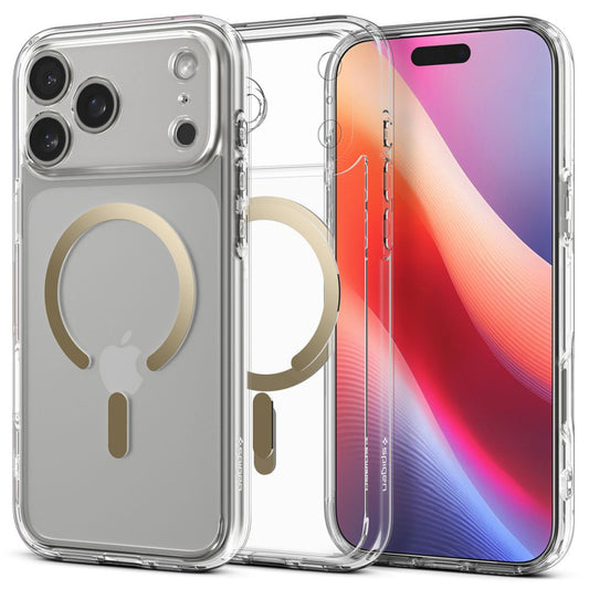 Husa MagSafe pentru Apple iPhone 17 Pro Max, Spigen, Ultra Hybrid, Aurie Transparenta